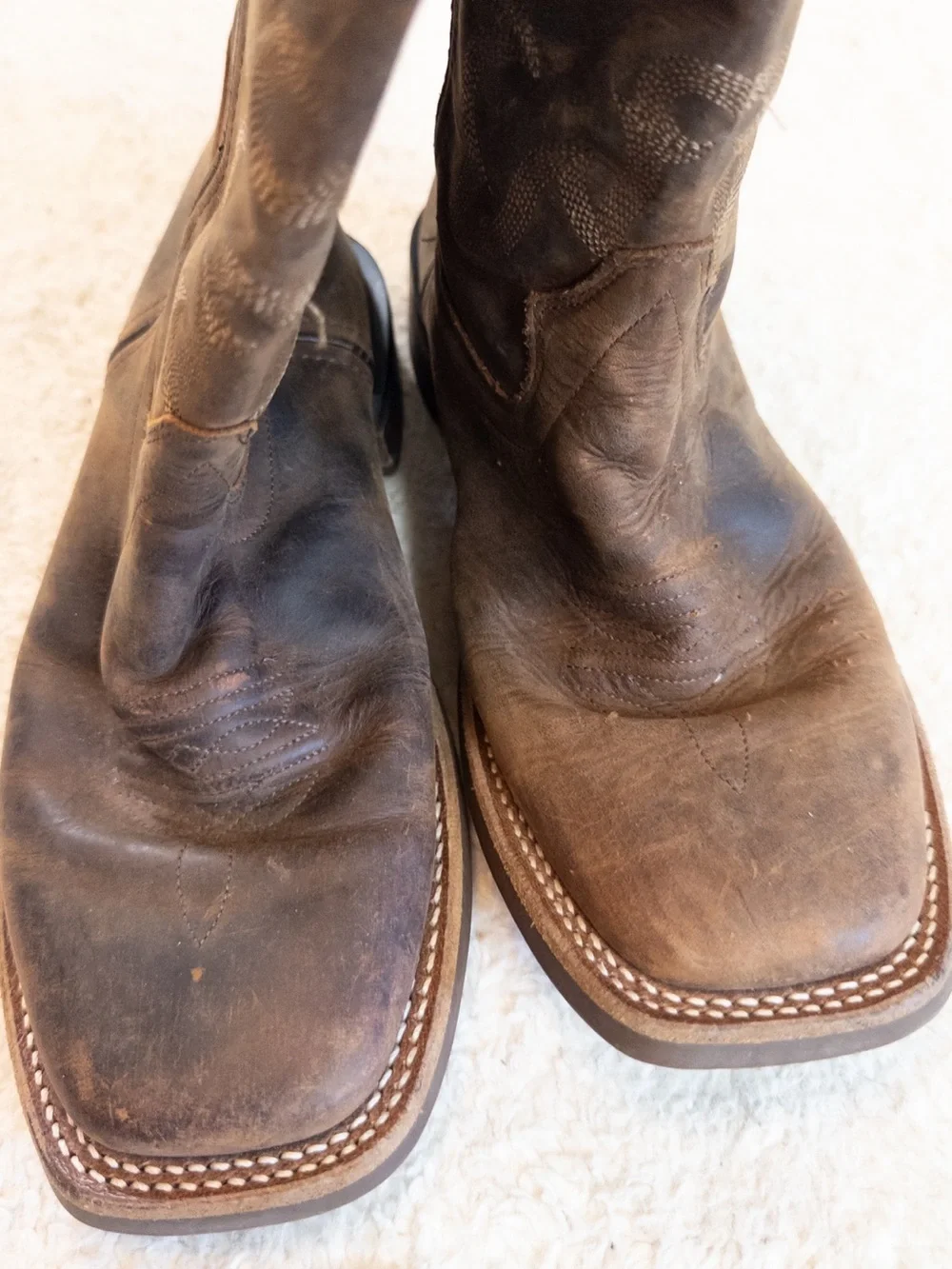 Old West Kids Broad Square Toe Western Boots BSC1904 Brown Leather Youth 2.5
